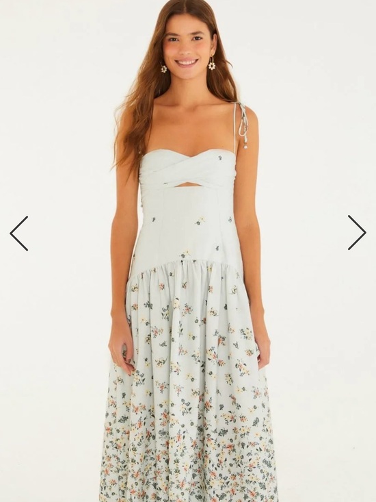 FARM Rio Dresses & Skirts - FARM Rio Pale Blue Floral Tie-Shoulder Maxi Dress